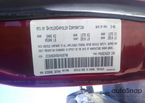2006 Chrysler 300C z USA, uszkodzony, nr VIN 2C3KA63H56H426706
